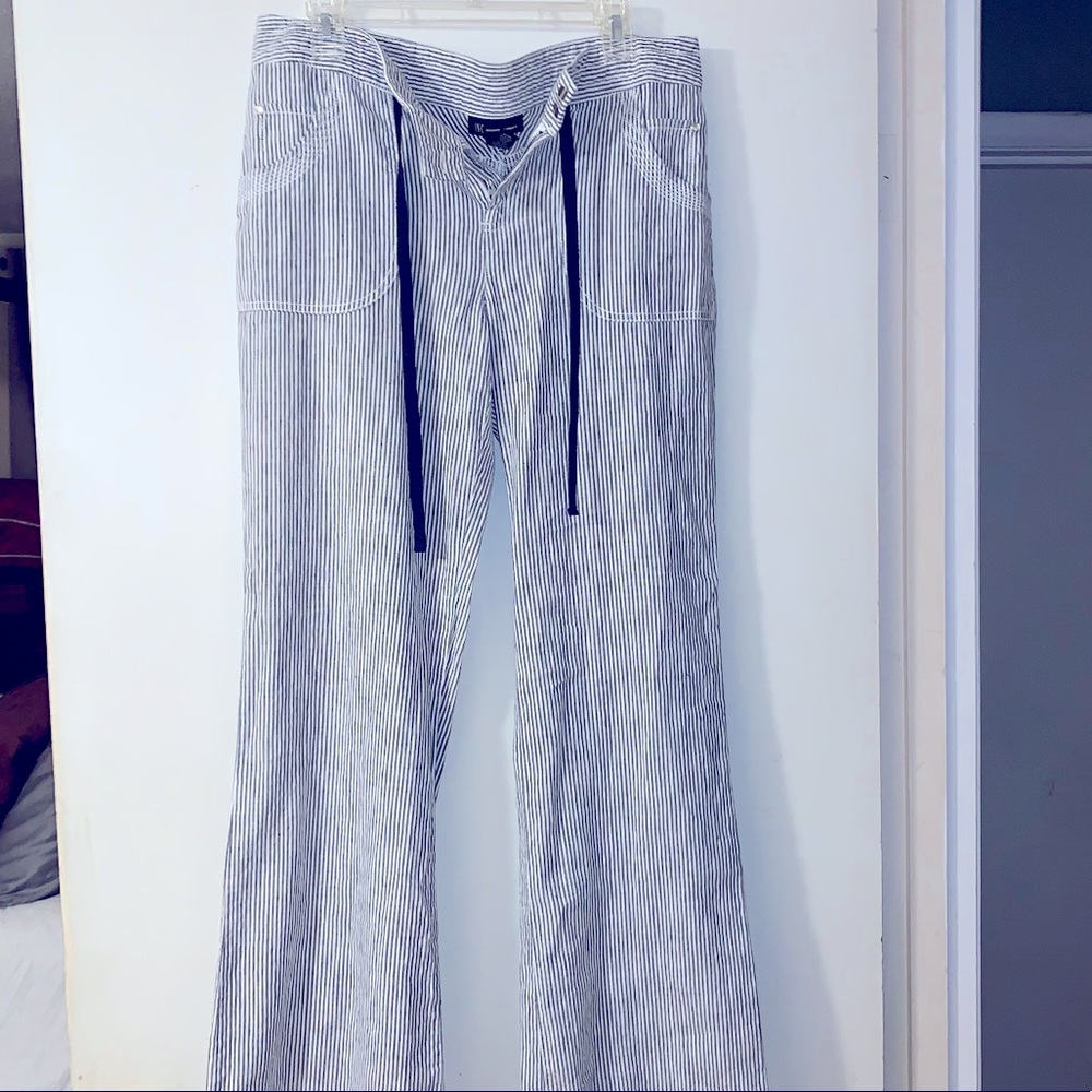 Striped linen wide leg pants